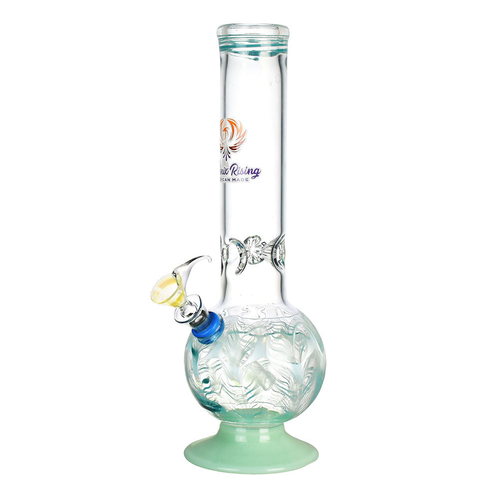 Phoenix Rising 12" Bubble Base Water Pipe with Intricate Glass Artwork - Front View