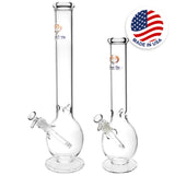 Phoenix Rising Bubble Haven Water Pipe in clear borosilicate glass, front and side views