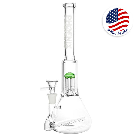 Phoenix Rising Inline Beaker Water Pipe, 11.5" tall, 19mm Female Joint, Borosilicate Glass, Front View