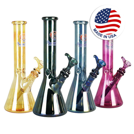 Phoenix Rising Beaker Water Pipes in metallic colors with deep bowls and 14mm female joint