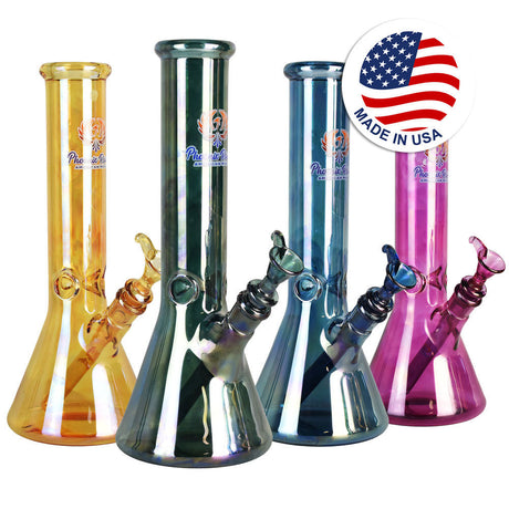 Phoenix Rising Metallic Beaker Water Pipes in various colors with American flag icon