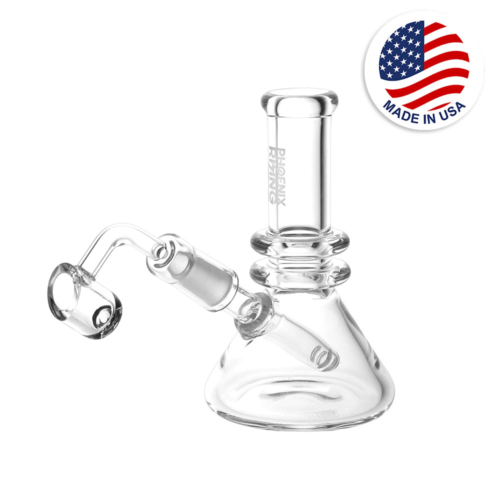 Phoenix Rising Mini Beaker Dab Rig, 5" with 14mm Male Joint, Borosilicate Glass, Front View