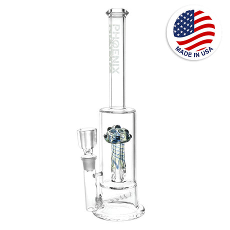 Phoenix Rising Mushroom Straight Tube Water Pipe, 13.75" tall, with 19mm bowl, front view