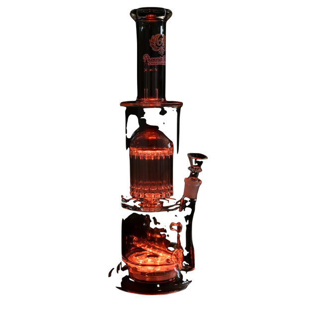 Phoenix Rising Private Party Water Pipe with Light, 14.5" tall, 14mm female joint, Borosilicate Glass, front view