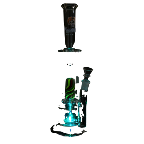 Phoenix Rising Radical Rebirth Water Pipe with light, 13.5" tall, borosilicate glass, front view
