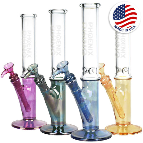 Phoenix Rising Shine Based Slim Straight Water Pipes in various colors with American flag icon