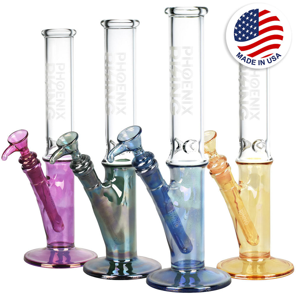 Phoenix Rising Shine Based Slim Straight Water Pipes in various colors with American flag icon