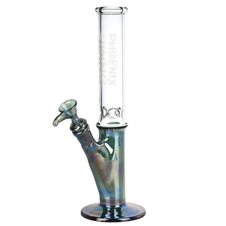 Phoenix Rising Shine Based Slim Straight Water Pipe, 12", 14mm Female Joint, Borosilicate Glass, Front View