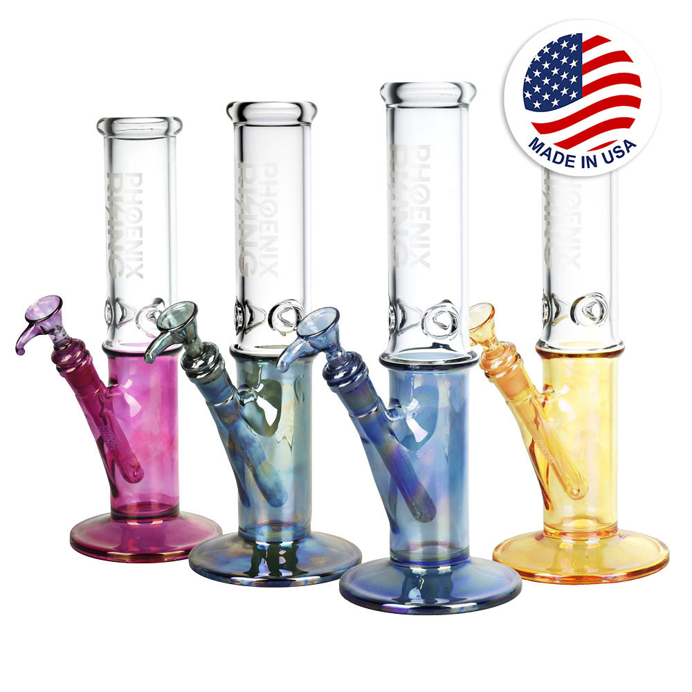 Phoenix Rising Straight Water Pipes in Various Colors, Borosilicate Glass, Front View