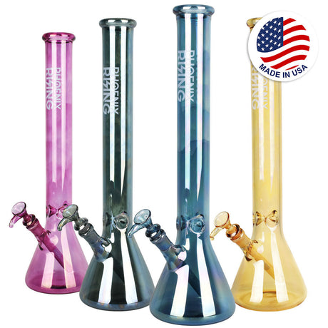 Phoenix Rising Shine Tall Beaker Water Pipes in assorted colors with 14mm bowls, front view