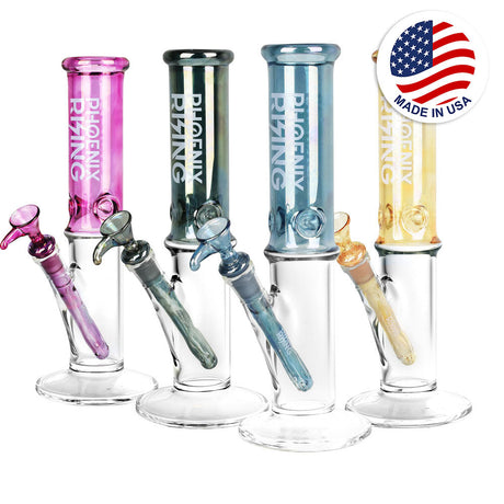 Phoenix Rising Shine Tops Straight Water Pipes in various colors with American flag icon