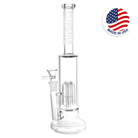 Phoenix Rising Tree Perc Water Pipe, 11.75" tall, 14mm female joint, front view on white background