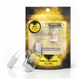 Honeybee Herb Bangers with 90° joint angle, clear quartz, flat top design on yellow background