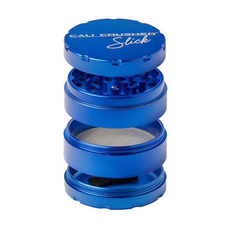 Cali Crusher O.G. Slick Grinder 2.5" in Blue, Front View with Textured Grip and Pollen Screen