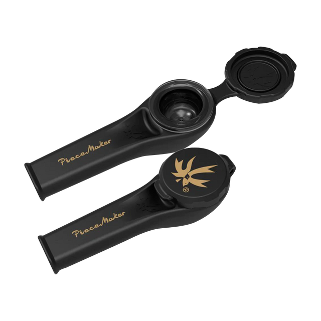 Piecemaker Karma Kayo black silicone pipe with cap, portable 3.5" spoon design, top view