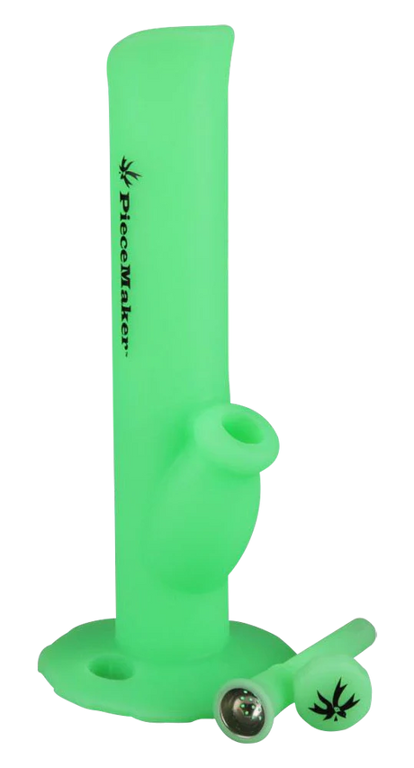 PieceMaker Kermit Silicone Water Pipe in Glow in the Dark Green, Front View