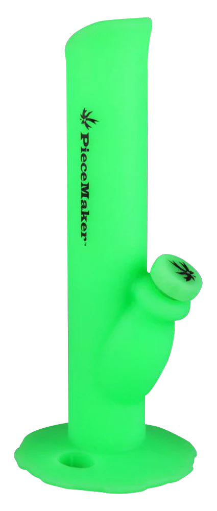 PieceMaker Kermit Silicone Water Pipe in Glow in the Dark Green, 45 Degree Joint, Side View