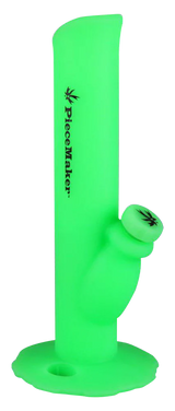 PieceMaker Kermit Silicone Water Pipe in Glow in the Dark Green, 45 Degree Joint, Side View