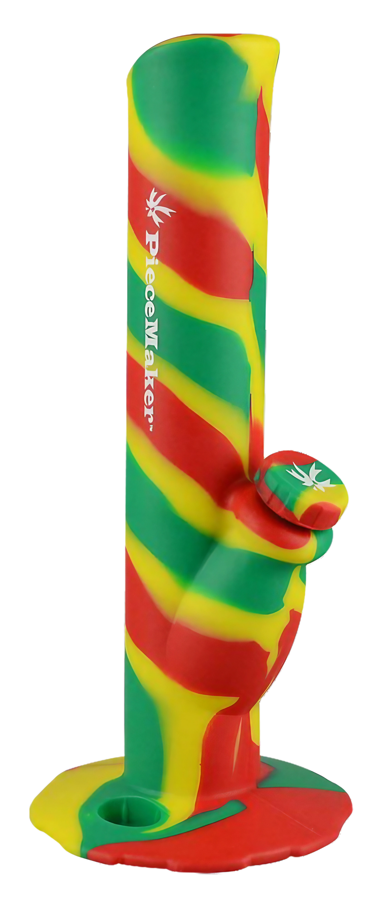 PieceMaker Kermit Silicone Water Pipe in Rasta colors, front view, glow-in-the-dark feature