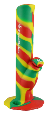 PieceMaker Kermit Silicone Water Pipe in Rasta colors, front view, glow-in-the-dark feature