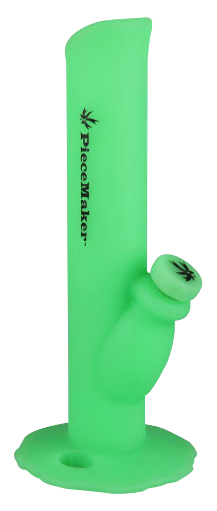 PieceMaker Kermit Silicone Water Pipe in Glow in the Dark Green, 10.5" Tall, Side View