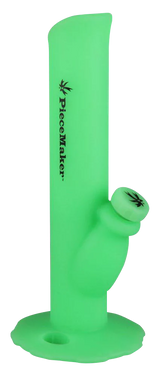 PieceMaker Kermit Silicone Water Pipe in Glow in the Dark Green, 10.5" Tall, Side View
