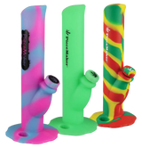 PieceMaker Kermit Silicone Water Pipes in tie-dye, green, and Rasta colors, front view