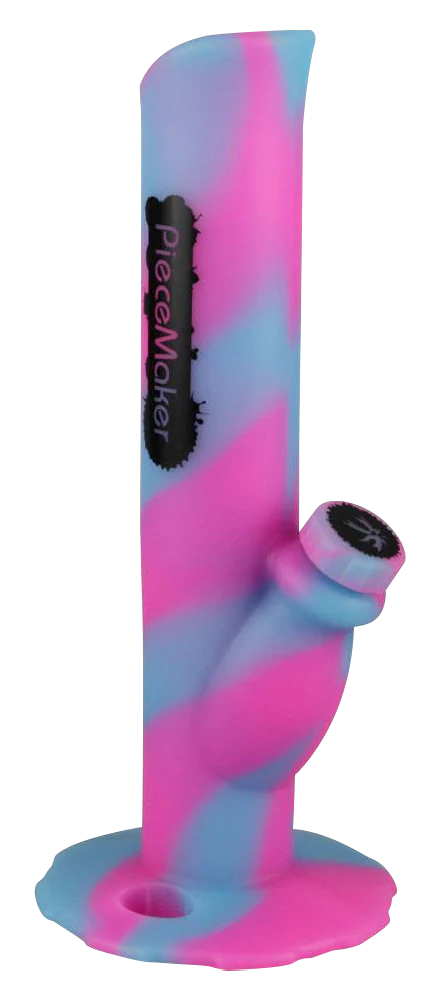 PieceMaker Kermit Silicone Water Pipe in pink and blue, side view, glow in the dark feature