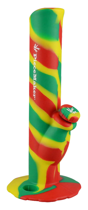 PieceMaker Kermit Silicone Water Pipe in Rasta colors, front view, with glow-in-the-dark feature