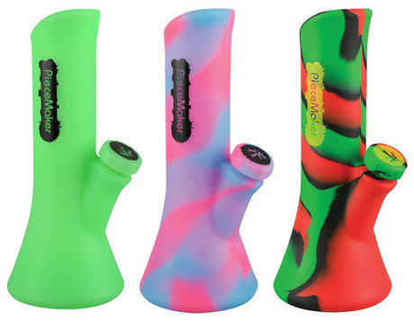 PieceMaker Kali Water Pipes in neon green, tie-dye, and rasta colors, side view, portable silicone bongs