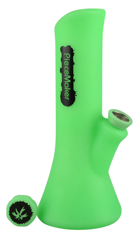 PieceMaker Kali Water Pipe in neon green, compact 8.5" silicone bong, portable and durable