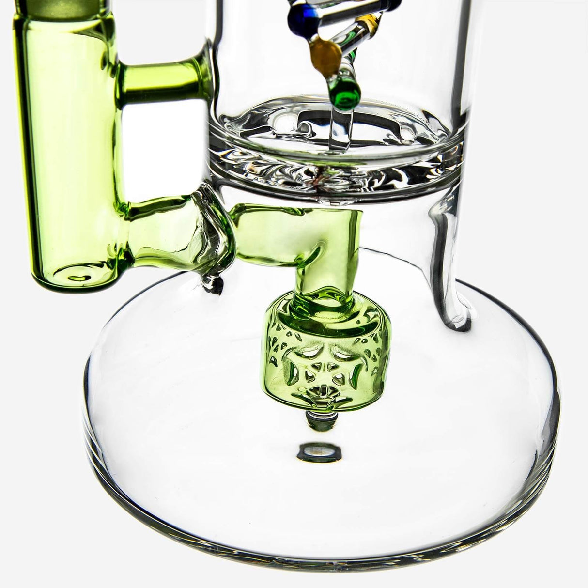 PILOTDIARY DNA Bong close-up showing intricate percolator and sturdy base