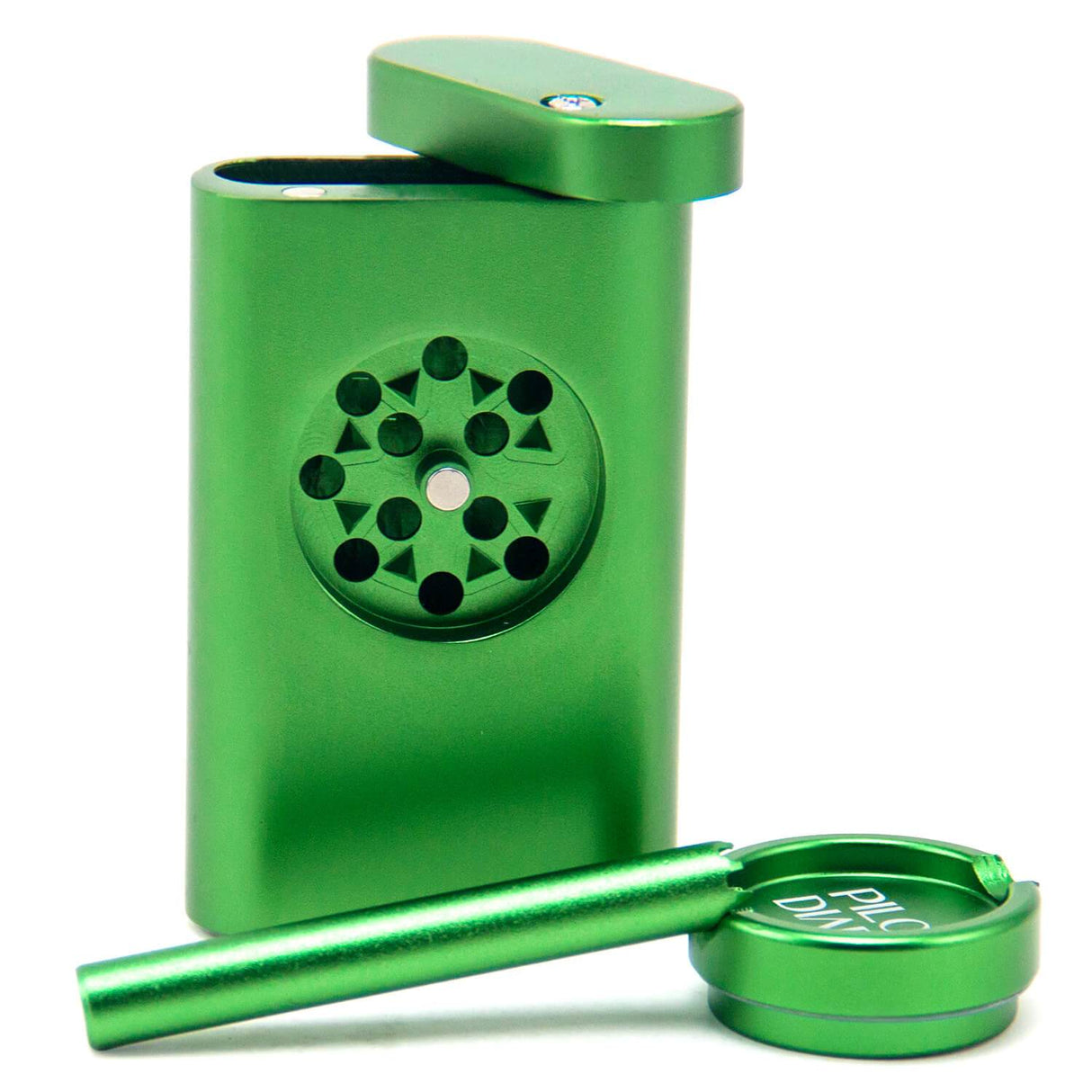 PILOT DIARY Dugout with Mini Grinder in Green, Front View on Seamless White Background