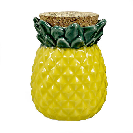 Fantasy Ceramic Pineapple Stash Jar - Front View with Cork Lid, ideal for home decor and novelty gift