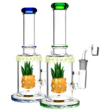 Pineapple Perc Oil Rig with Glow Accents, 11" tall, 19mm Female Joint, Borosilicate Glass, Front View