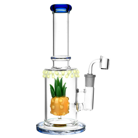 Pineapple Perc Oil Rig with Glow Accents, 11" tall, 19mm Female Joint, Front View on White