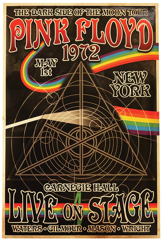 Vintage-inspired Pink Floyd 1972 Dark Side Tour Poster with vibrant graphics, 24" x 36" size