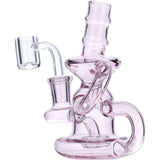 Pink Mini Recycler Water Pipe with Quartz Banger Hanger, 90 Degree Joint, Front View