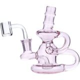 Pink Mini Recycler Water Pipe with Quartz Banger Hanger, 90 Degree Joint, 6-inch Height, Portable Design