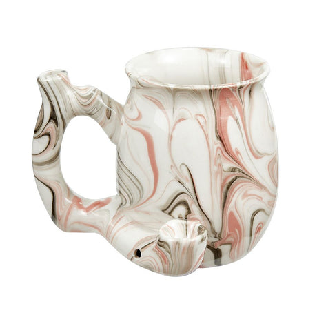 Fantasy Ceramic Mug Pipe in Pink Marble, Front View with Swirl Design, Novelty Smoking Accessory