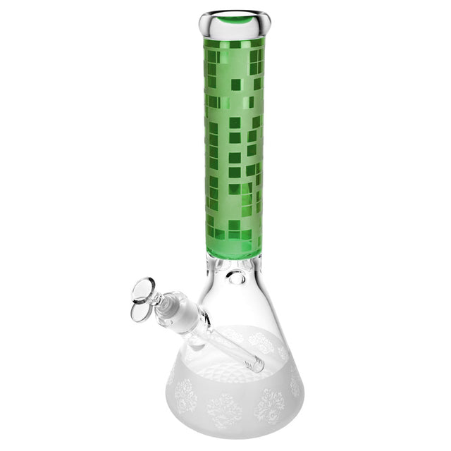 Pixelate Etched Beaker Water Pipe with Slit-Diffuser Percolator, 45 Degree Joint, Front View