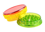Rasta-colored plastic 3-piece grinders set, compact and portable, ideal for dry herbs - 12 pack