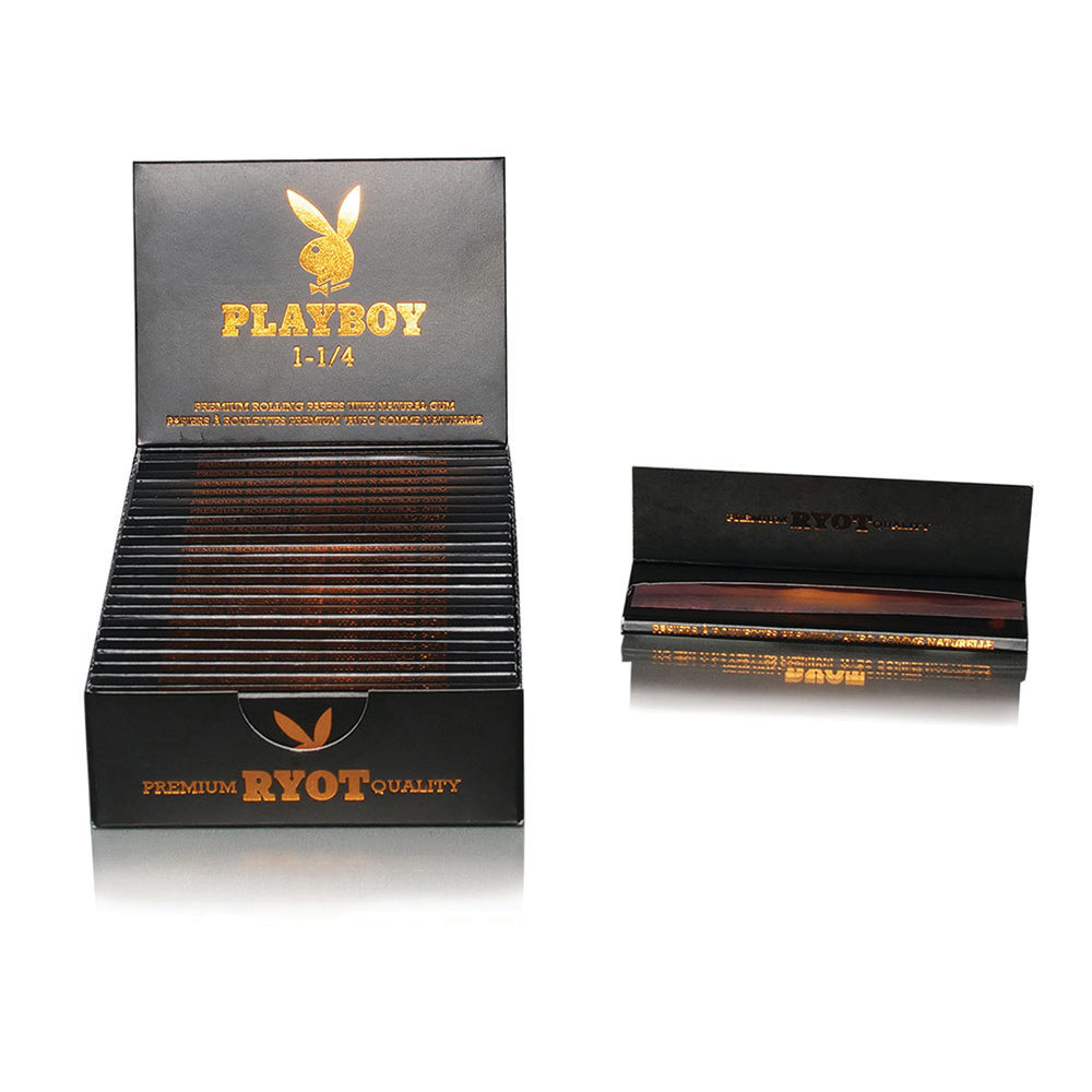 Playboy x RYOT Rose Gold Rolling Papers 1 1/4" Standard Size, 25 Pack Display Front View