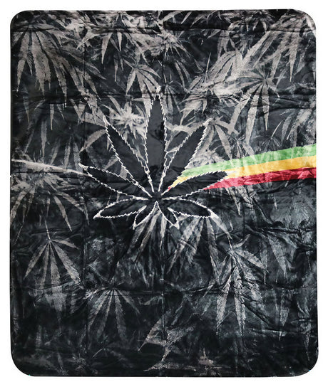 Plush Fleece Blanket with Irie Vibe Cannabis Leaf Design, 79" x 94", Cozy Home Decor