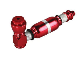 Red Portable Metal Hand Pipe, 3.75" Aluminum, Easy for Travel, Angled Side View