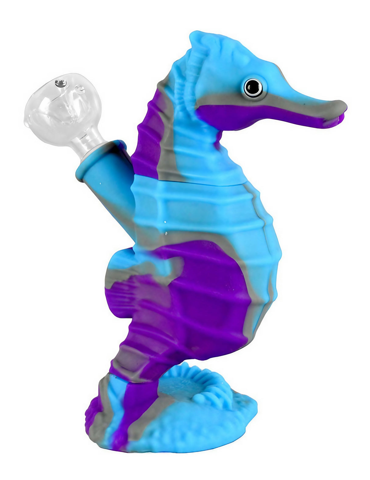6" Silicone Sea Horse Waterpipe with Glass Slide in Blue and Purple