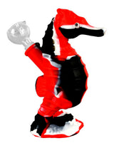 6" Silicone Sea Horse Waterpipe in Red & Black with Glass Slide, Durable & Portable