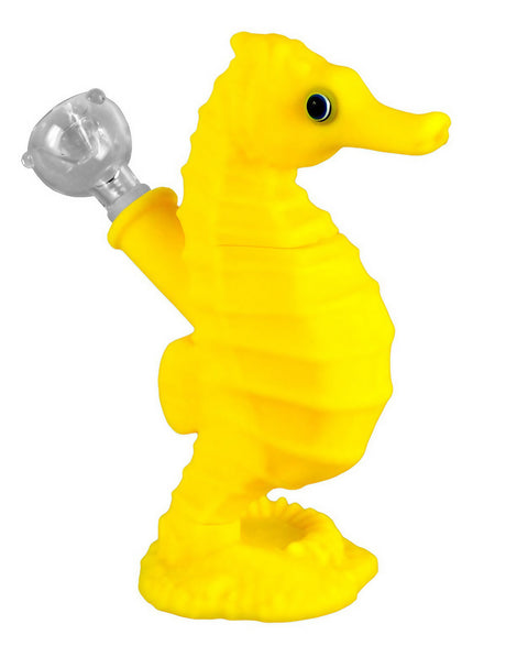6" Silicone Sea Horse Waterpipe with Easy-Clean Glass Slide, Front View on White Background