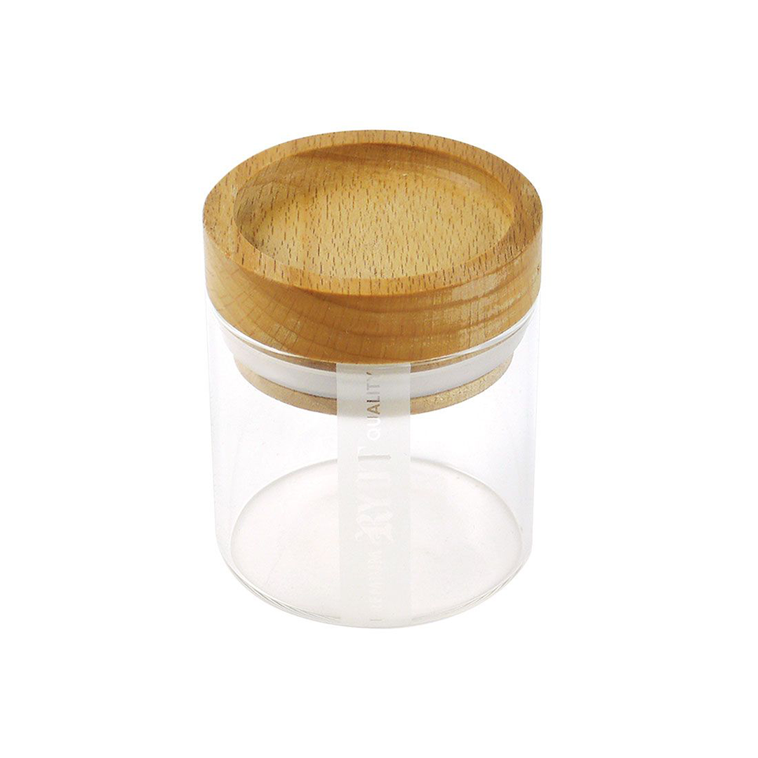 Ryot Herb Storage Glass Jar with Beech Wood Prep Tray Lid & Airtight Seal