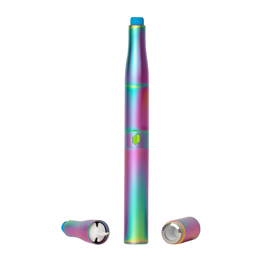 Puffco Plus Vision Portable Dab Pen in iridescent color, side view with mouthpiece detached